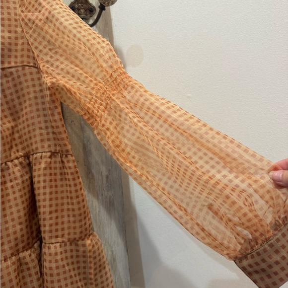 En Saison Gingham Organza Tiered Shirtdress NWT Small Brown - Picture 6 of 9